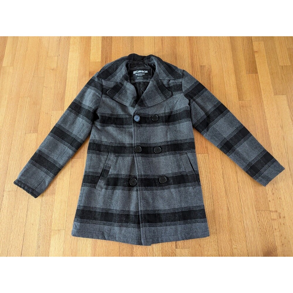 Carbon Jacket Mens Size S Wool Blend Plaid Quilted Lining Gray/black Button up